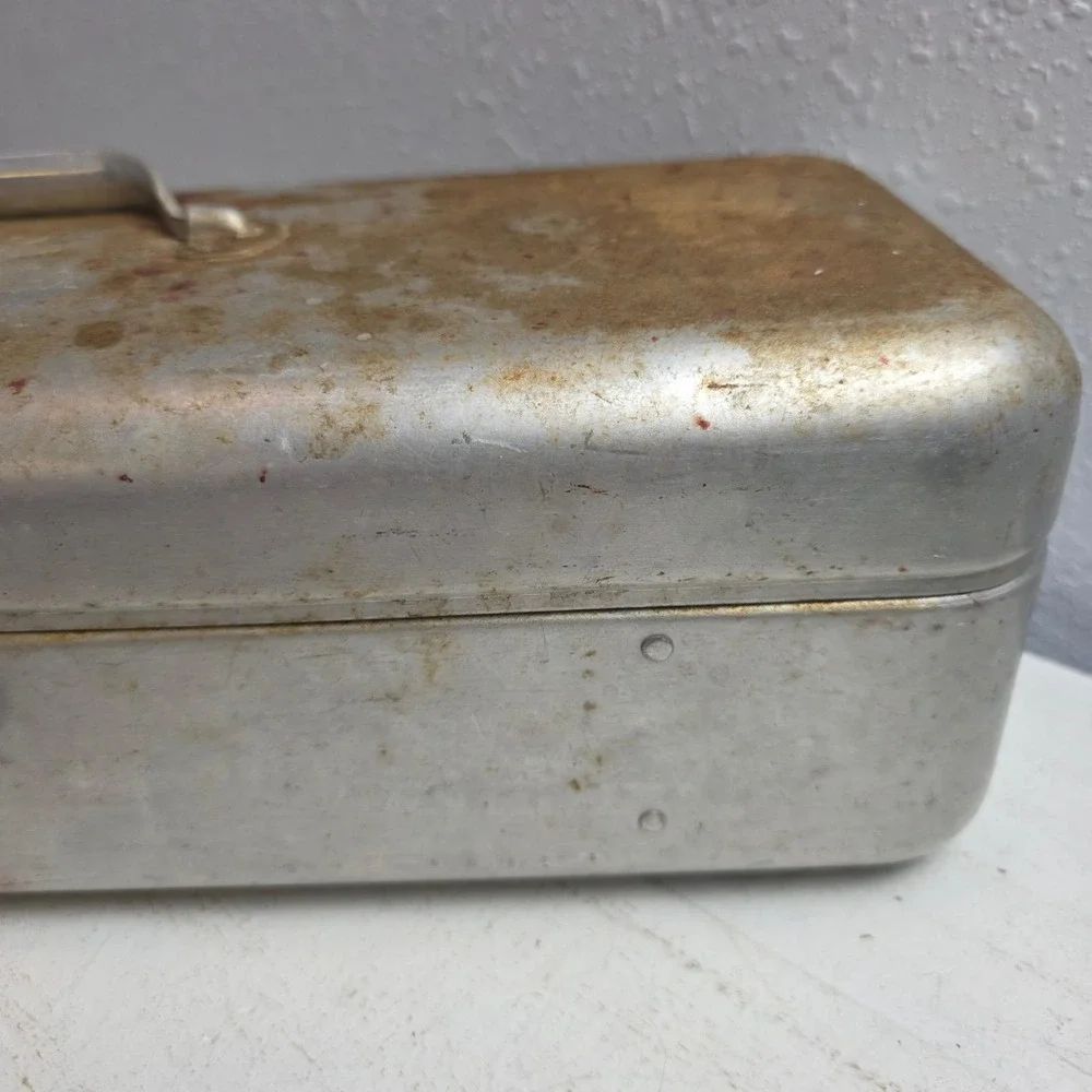 Vintage Aluminum‎ Toolbox Industrial Metal Storage Chest Rustic Patina Handle